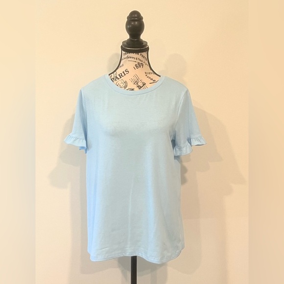 NWOT Women's Sky Blue Tee with Ruffled Sleeves, Medium - Picture 1 of 3
